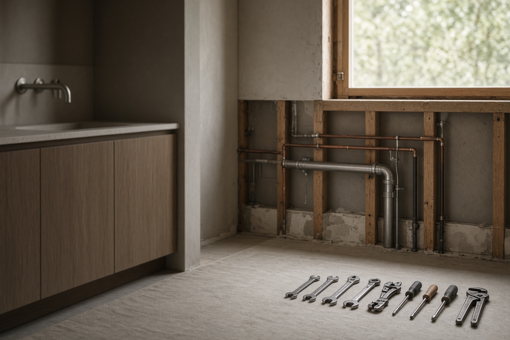 First fix pipework in a bathroom